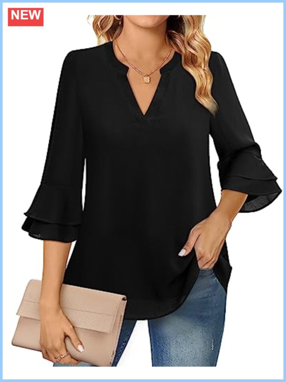 Dressy Casual 3/4 Sleeve Chiffon Blouse Business Work Tunic Top Women
